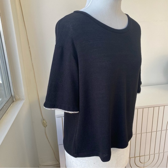 Noli Rhinestone-Trim Crew Tee in Black Size S, NWOT (Made in USA) - Picture 3 of 6